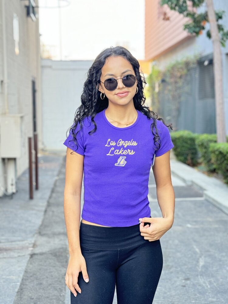 New Era LA Lakers Women's NE Ribbed Purple SS Baby Crop