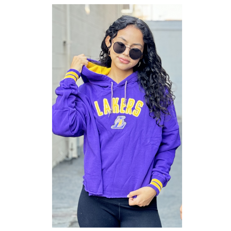 New Era Lakers Women's NE Block+L Purple Crop Hoodie