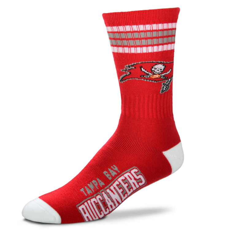 For Bare Feet Sportswear NFL Men's 4 Stripe Deuce Socks Buccaneers Large