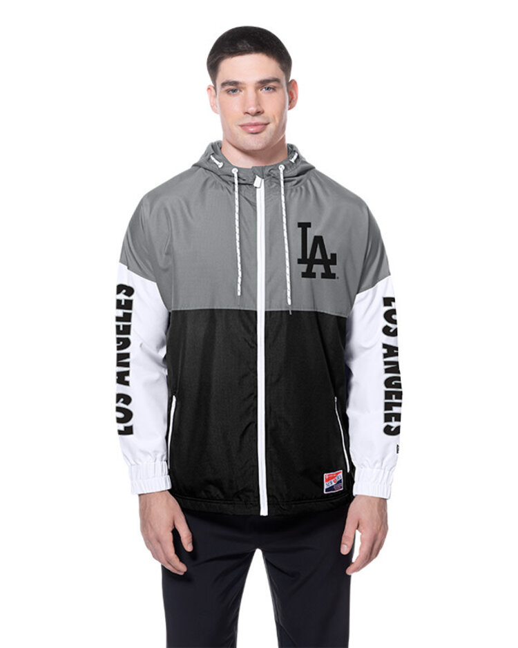 New Era LA Dodgers Men's NE Full-Zip Color Block 2.0 Windbreaker with Hood Gray/Black