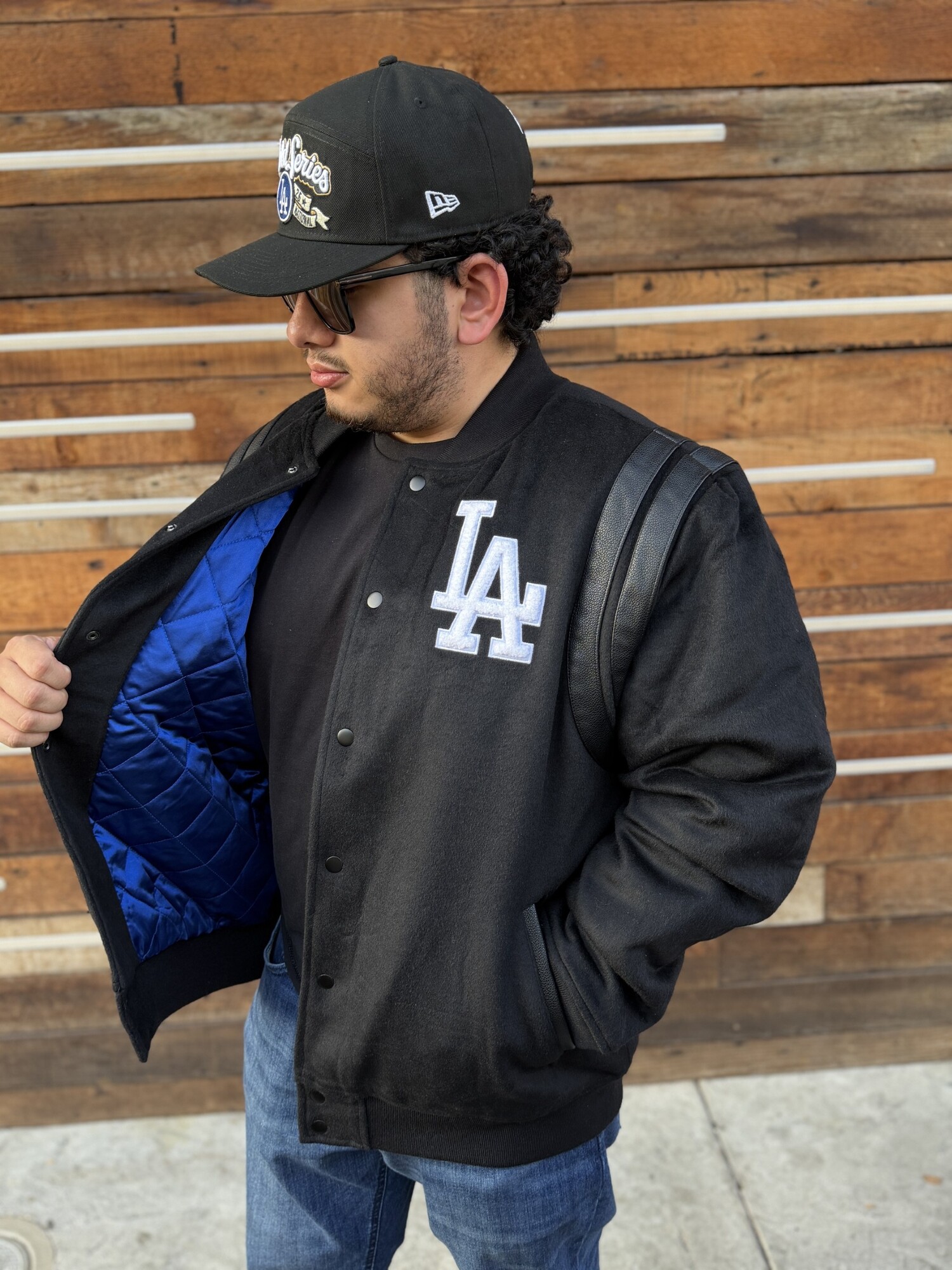 LA Dodgers Men's M&N Black Walk the Tunnel Varsity Full-Snap