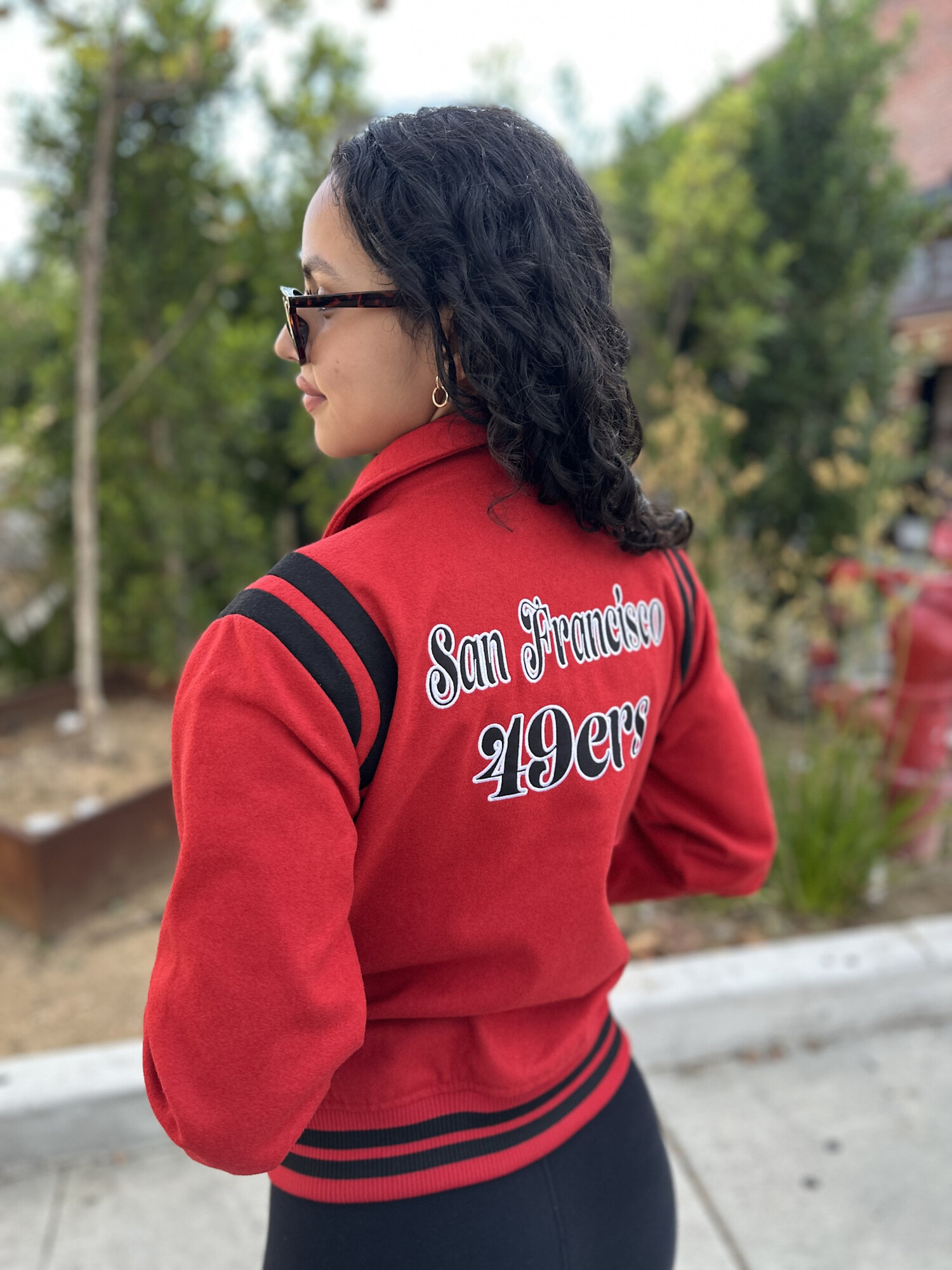 49ers Women's NE Varsity Wool Button Snap Jacket Red/Black - The