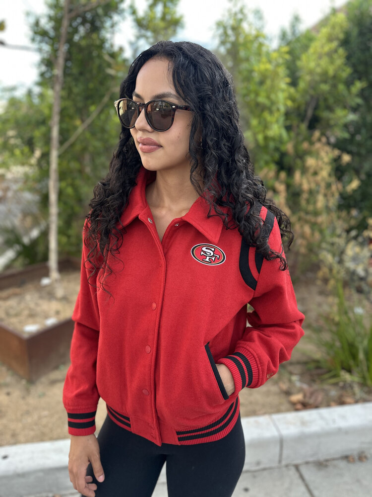 New Era 49ers Women's NE Varsity Wool Button Snap Jacket Red/Black