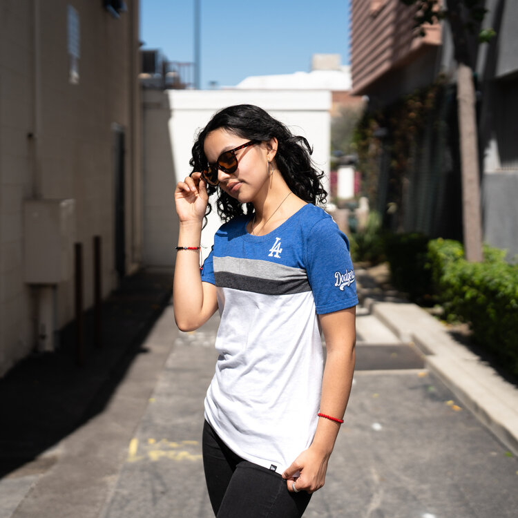 New Era LA W NE Striped Crew Tee