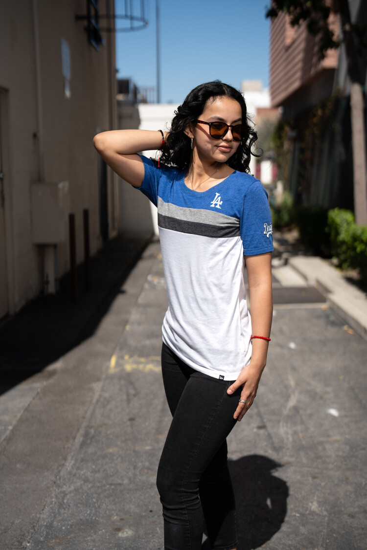 New Era LA W NE Striped Crew Tee