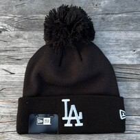 New Era LA Dodgers Black White Cuffed Knit with Pom