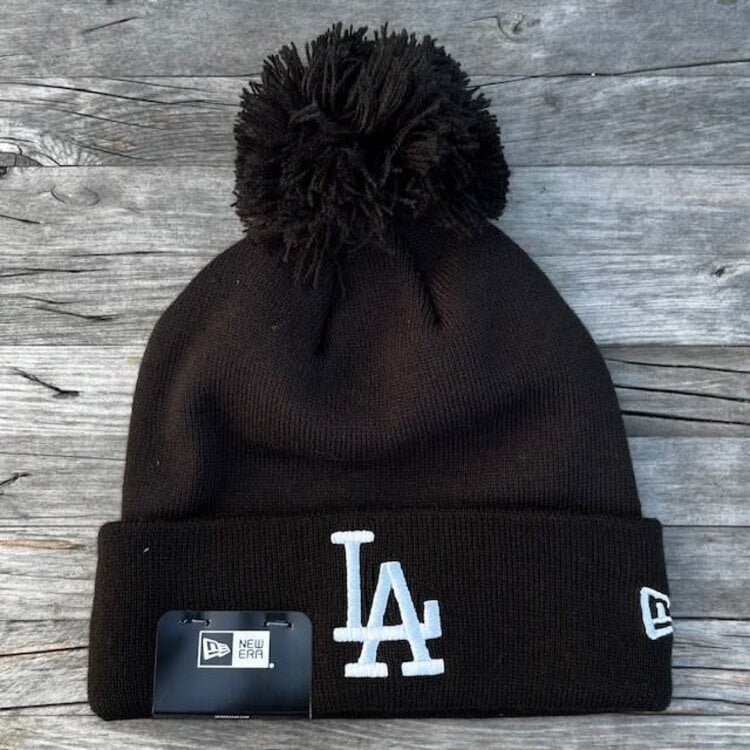 New Era LA Dodgers Black White Cuffed Knit with Pom