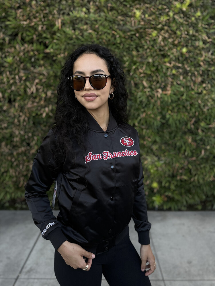 Mitchell and Ness 49ers M&N Women's Crop Satin Jacket Black