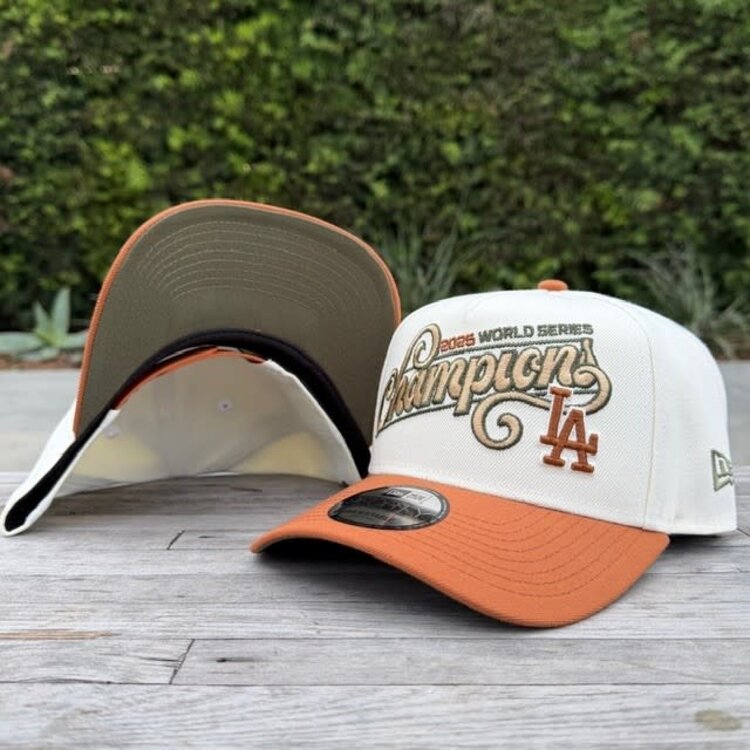 New Era LA Ivory/Light Brown 2025 World Series Champ Script 940 a-frame
