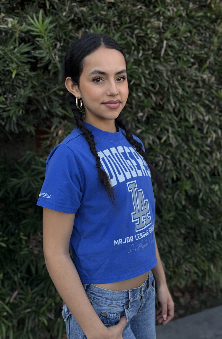 Mitchell and Ness LA Dodgers M&N Women's Royal Cropped Boxy Tee