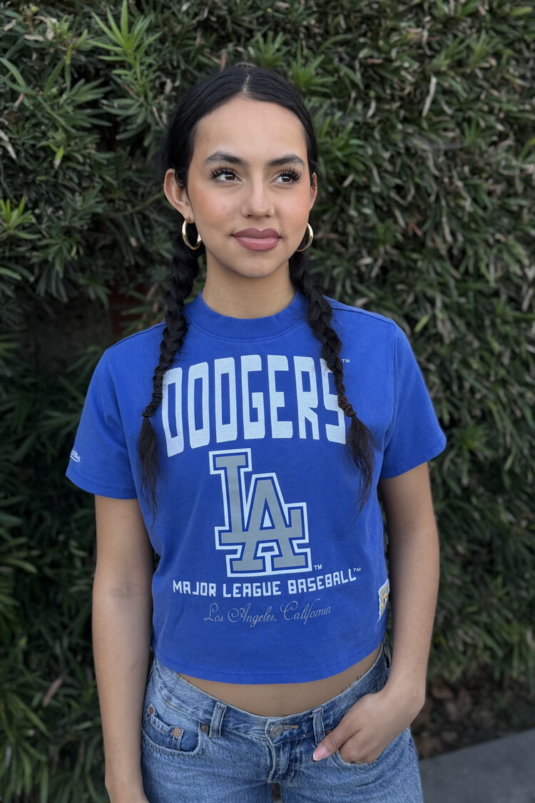 Mitchell and Ness LA Dodgers M&N Women's Royal Cropped Boxy Tee