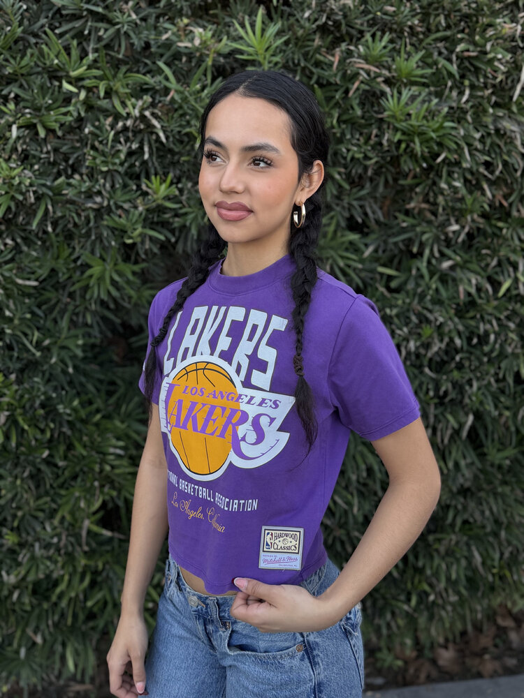Mitchell and Ness LA Lakers M&N Women's Purple Cropped Boxy Tee