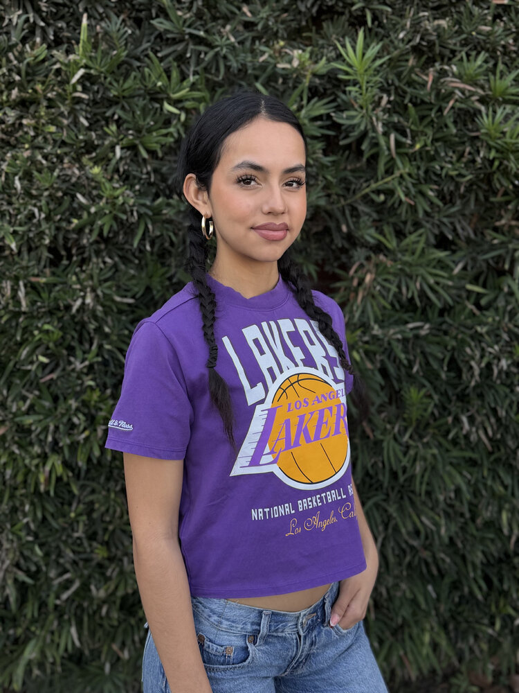Mitchell and Ness LA Lakers M&N Women's Purple Cropped Boxy Tee