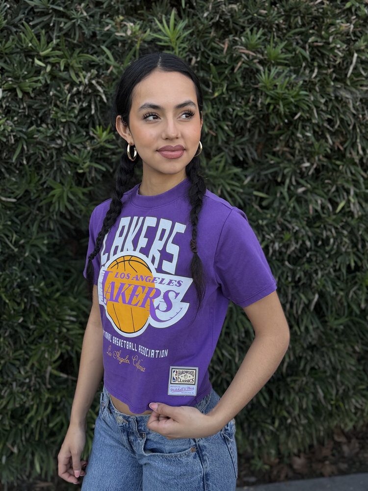 Mitchell and Ness LA Lakers M&N Women's Purple Cropped Boxy Tee