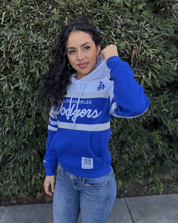 Mitchell and Ness LA Dodgers M&N Women's Head Coach Hoodie White/Royal