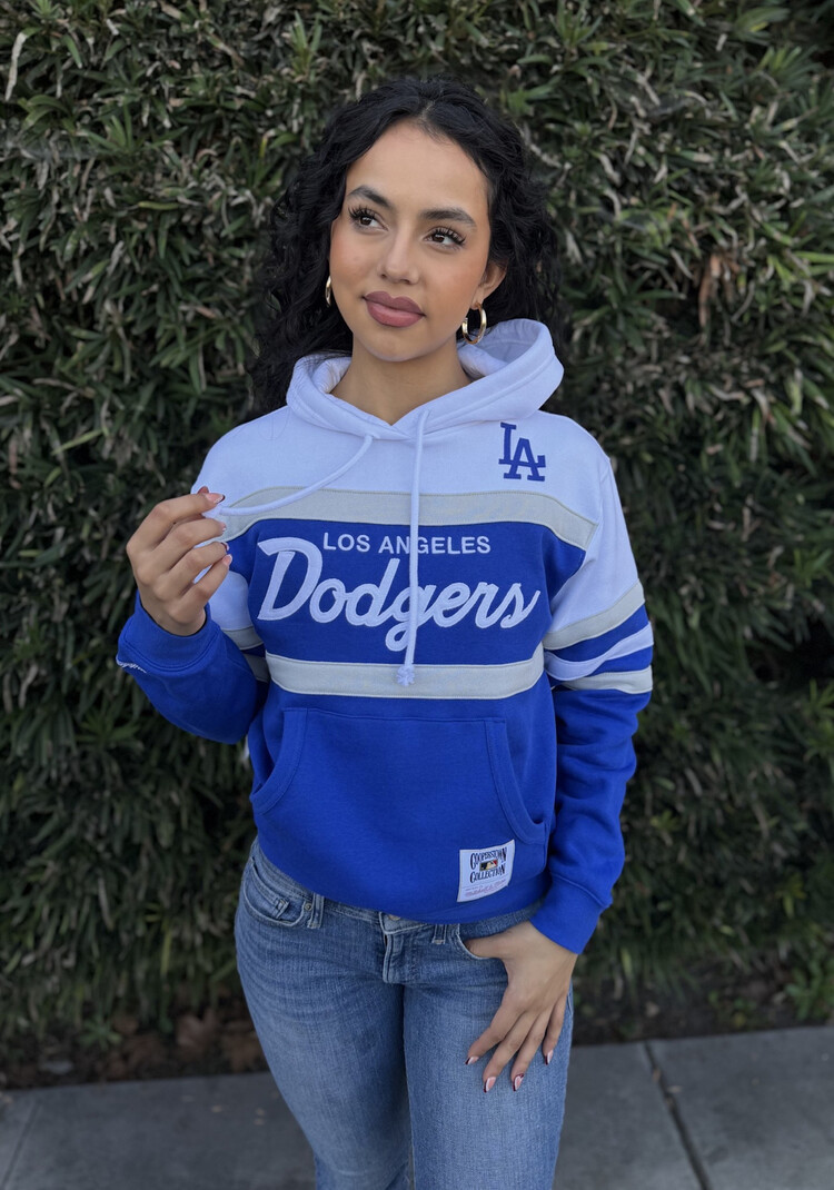 Mitchell and Ness LA Dodgers M&N Women's Head Coach Hoodie White/Royal