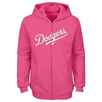 MLB LA Dodgers Youth Girl's Wordmark Pink Full Zip Hoodie