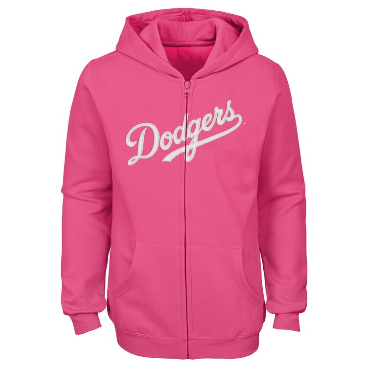 MLB LA Dodgers Youth Girl's Wordmark Pink Full Zip Hoodie