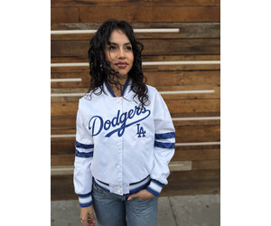 LA Dodgers Women's Starter Interception White Satin Jacket - The