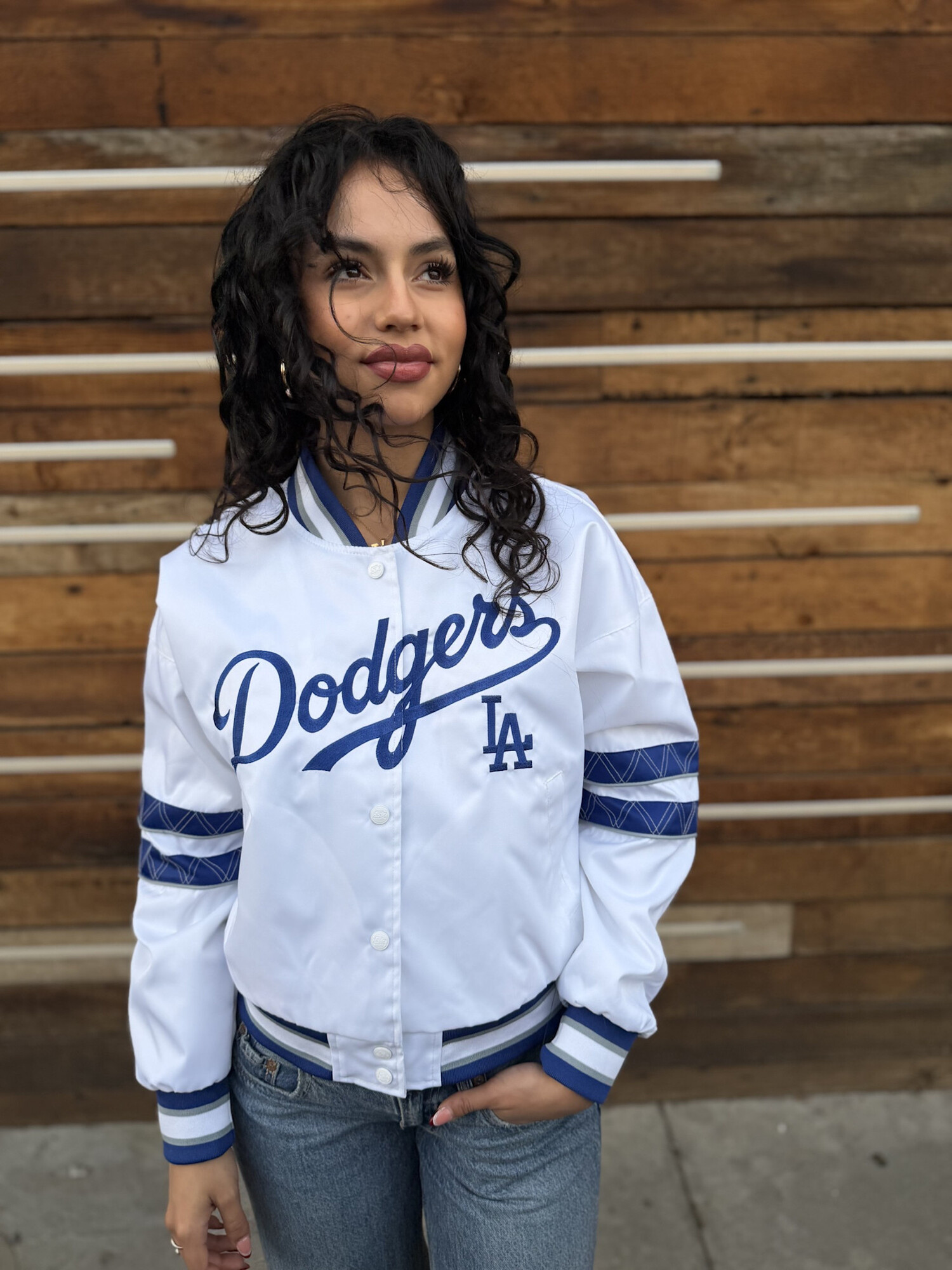 LA Dodgers Women's Starter Interception White Satin Jacket - The