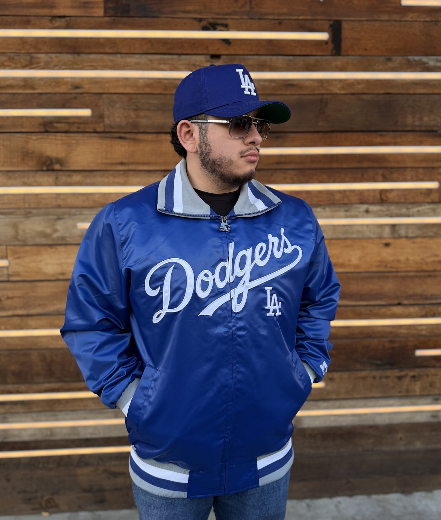 LA Dodgers Men's Starter The Captain Royal Satin Jacket - The