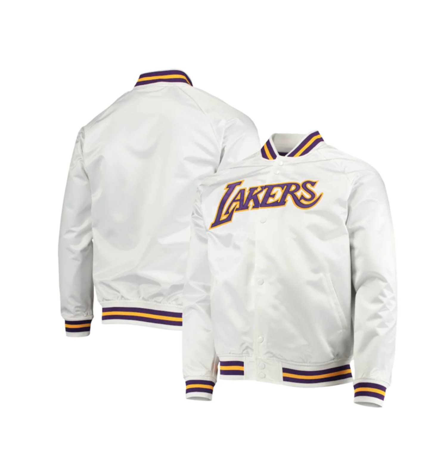 LA Lakers M&N Lightweight Satin Jacket White - The Locker Room of 
