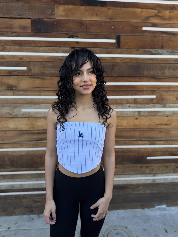 47 Brand LA Dodgers Women's 47 White Micro Embroidery Striped Bandana Tube Top