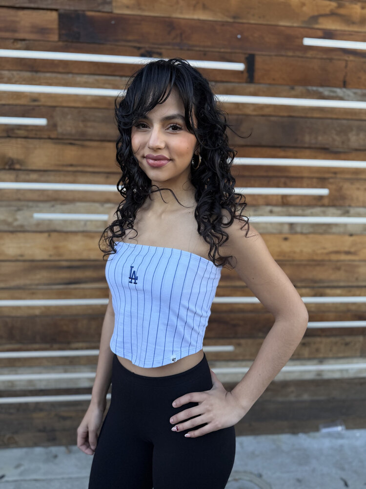 47 Brand LA Dodgers Women's 47 White Micro Embroidery Striped Bandana Tube Top