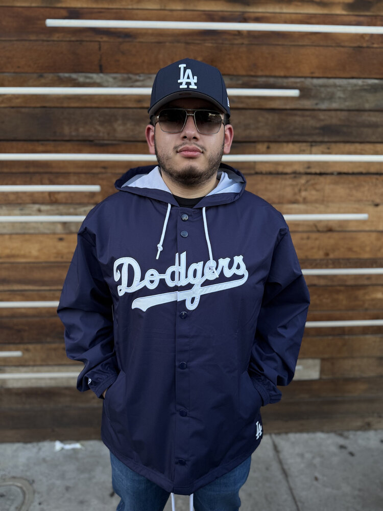 Mitchell and Ness LA Dodgers M&N Hooded Coaches Jacket Navy