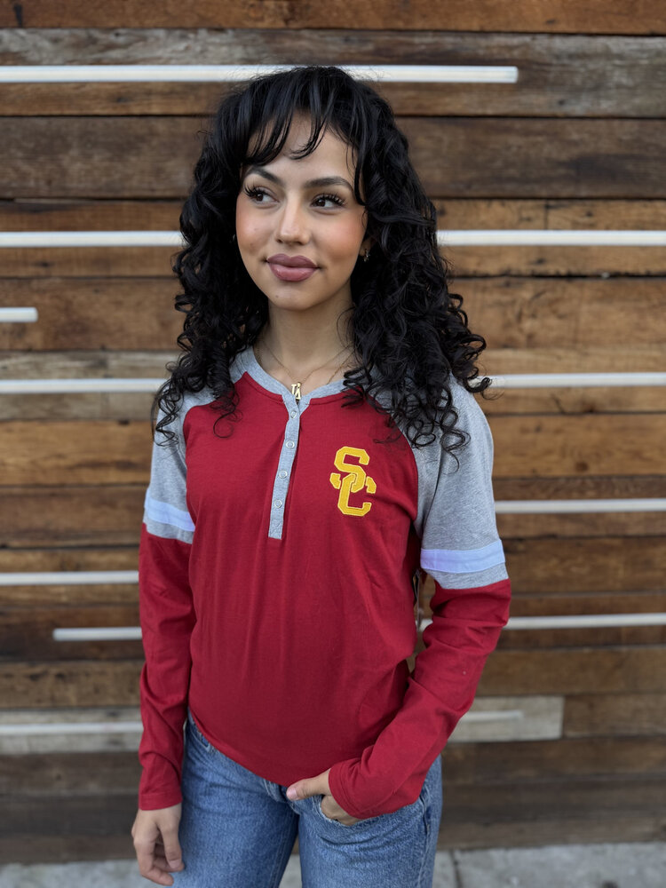 USC Trojans W Nilly Button V-Neck