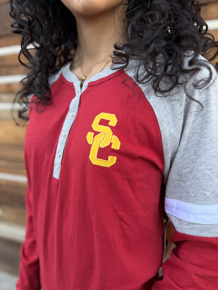 USC Trojans W Nilly Button V-Neck