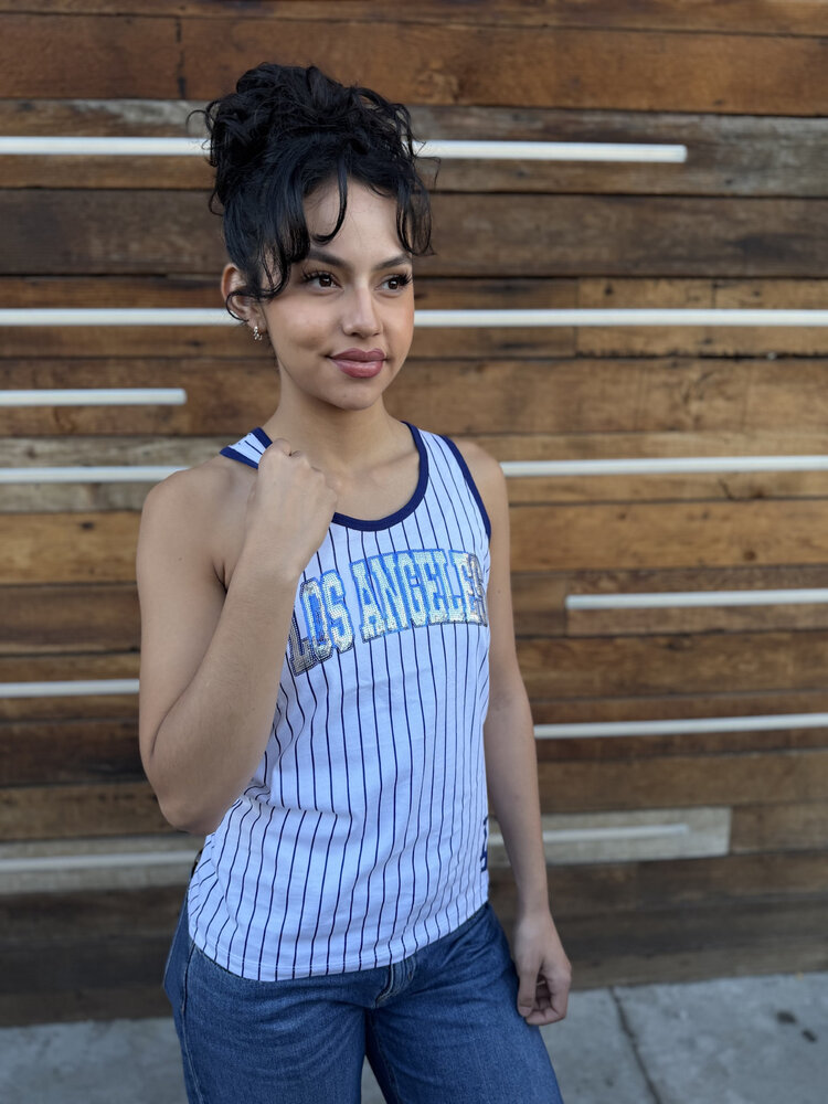 New Era LA Dodgers NE Women's White Glitter Stripe Tank Top