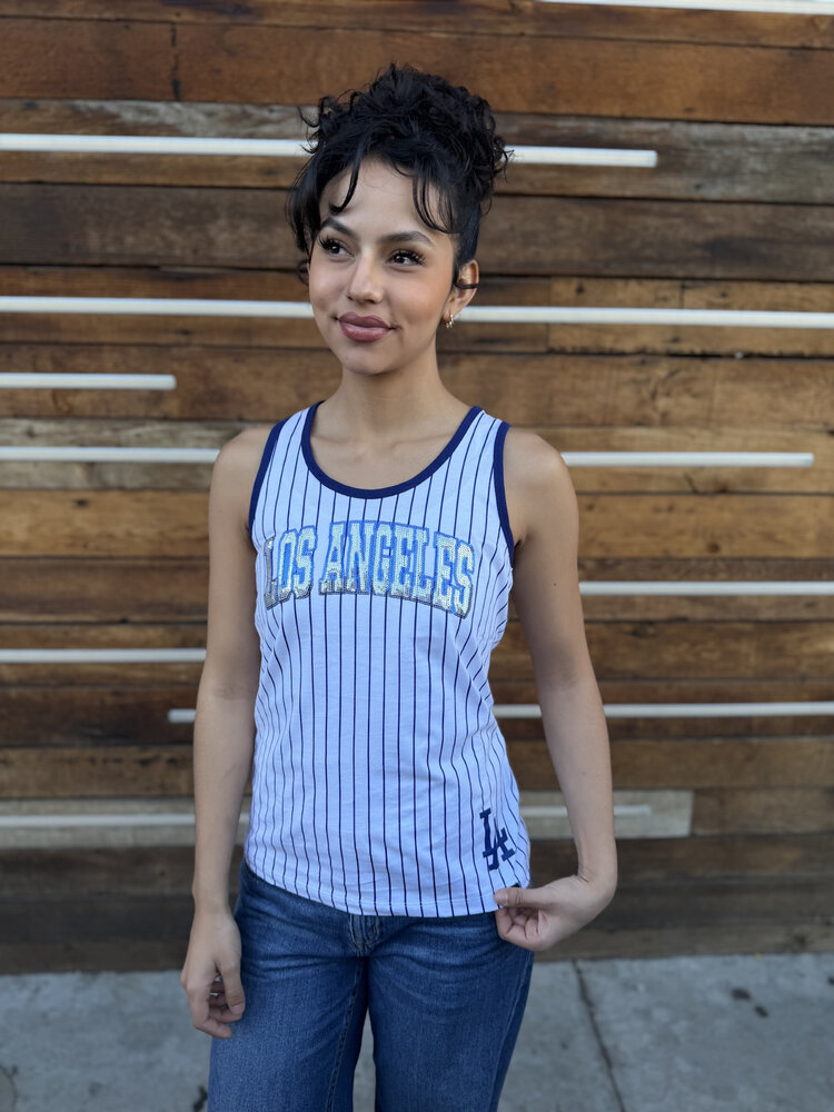 New Era LA Dodgers NE Women's White Glitter Stripe Tank Top