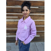 New Era LA Dodgers Women's NE Game Day Nylon Crop Coach Jacket Pink