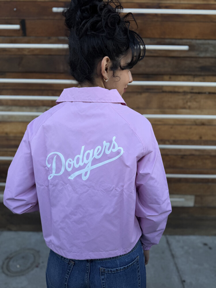 New Era LA Dodgers Women's NE Game Day Nylon Crop Coach Jacket Pink