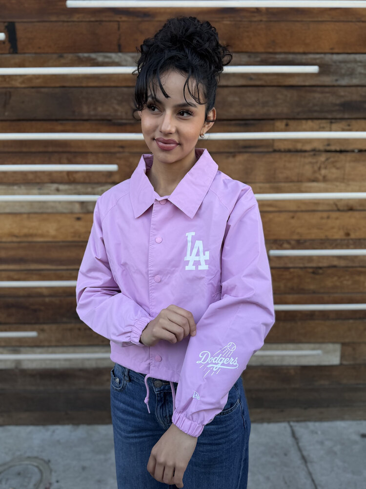 New Era LA Dodgers Women's NE Game Day Nylon Crop Coach Jacket Pink