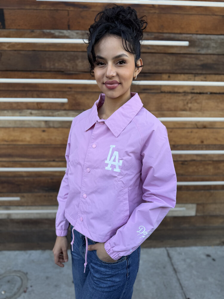 New Era LA Dodgers Women's NE Game Day Nylon Crop Coach Jacket Pink