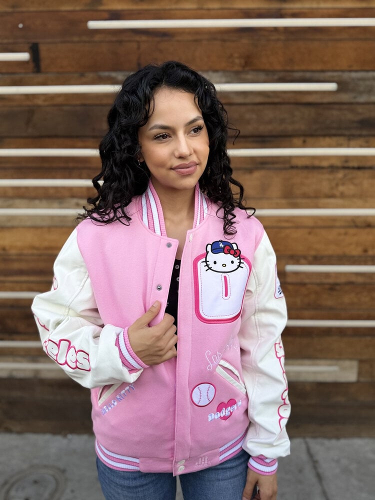 JH Design LA x Hello Kitty Pink Reversible Varsity Button Up Jacket