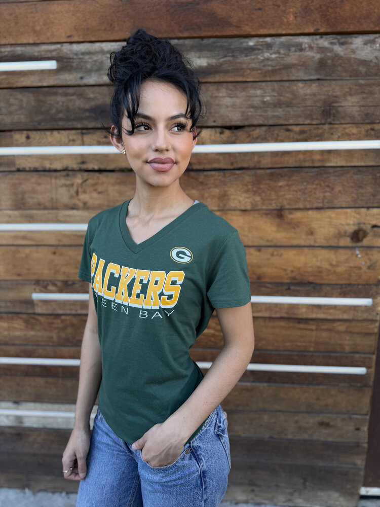 G-III Green Bay Packers Women's G-III Strategy V-Neck Tee