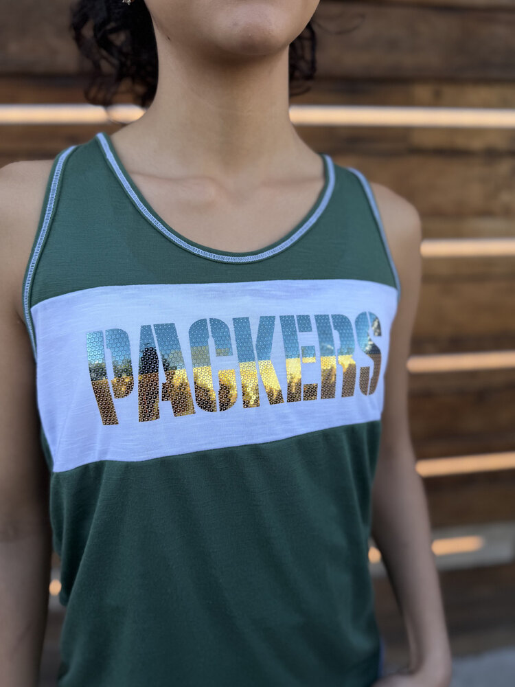 Majestic Packers W Game Time Glitz Tank