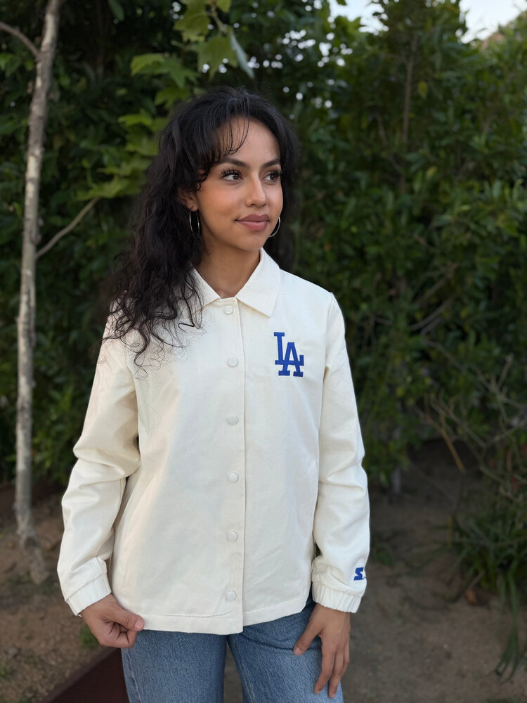 Starter LA Dodgers Women's Starter First Down Off White Canvas Button Up Jacket