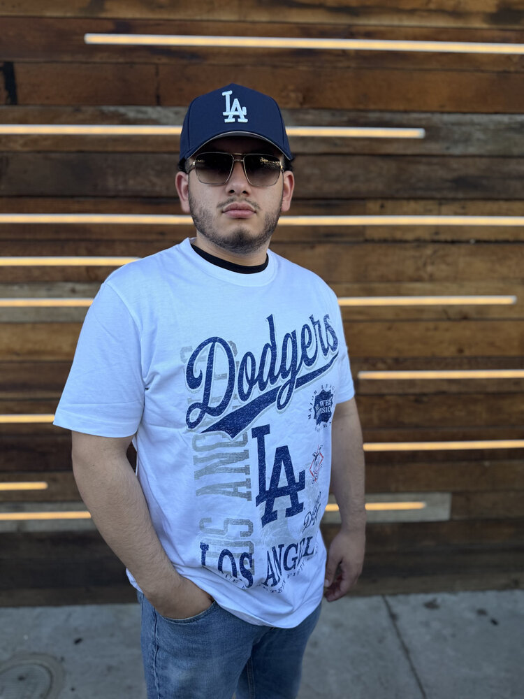 New Era LA Dodgers NE Men's White Distressed Bi-blend NL West Est Tee