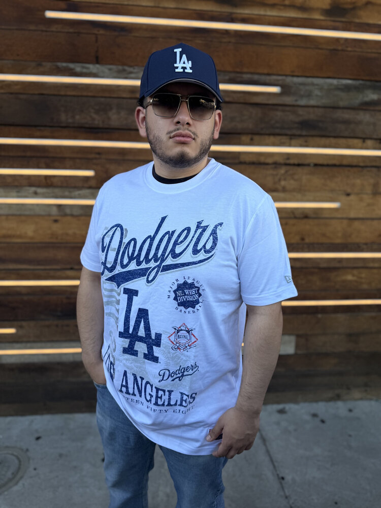 New Era LA Dodgers NE Men's White Distressed Bi-blend NL West Est Tee