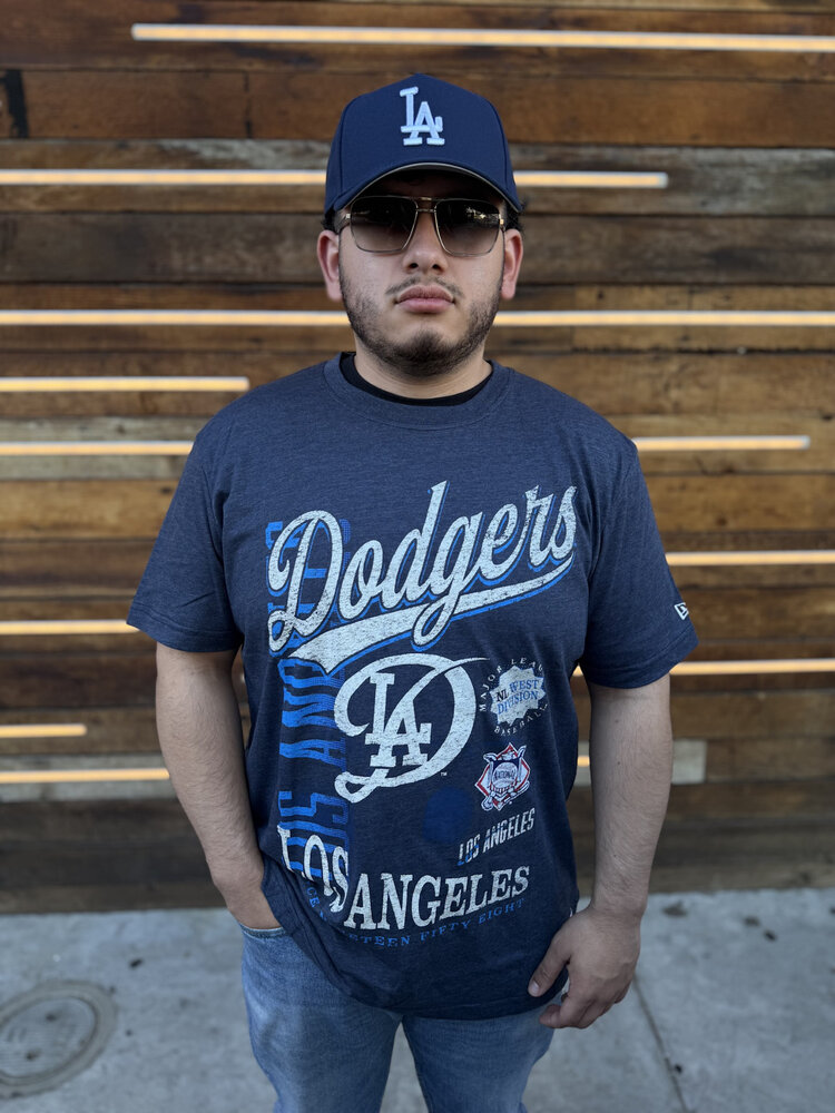 New Era LA Dodgers NE Men's City Connect Navy Distressed Bi-blend NL West Est Tee