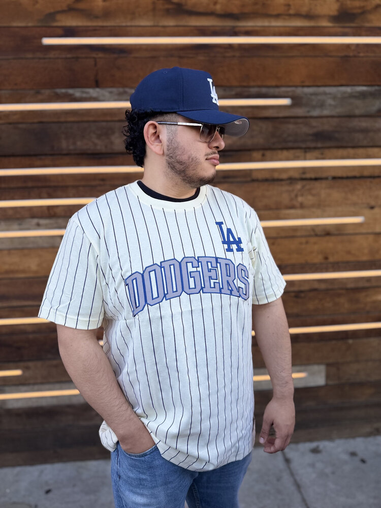 New Era LA Dodgers NE Men's Cream Pinstripe Throwback Tee