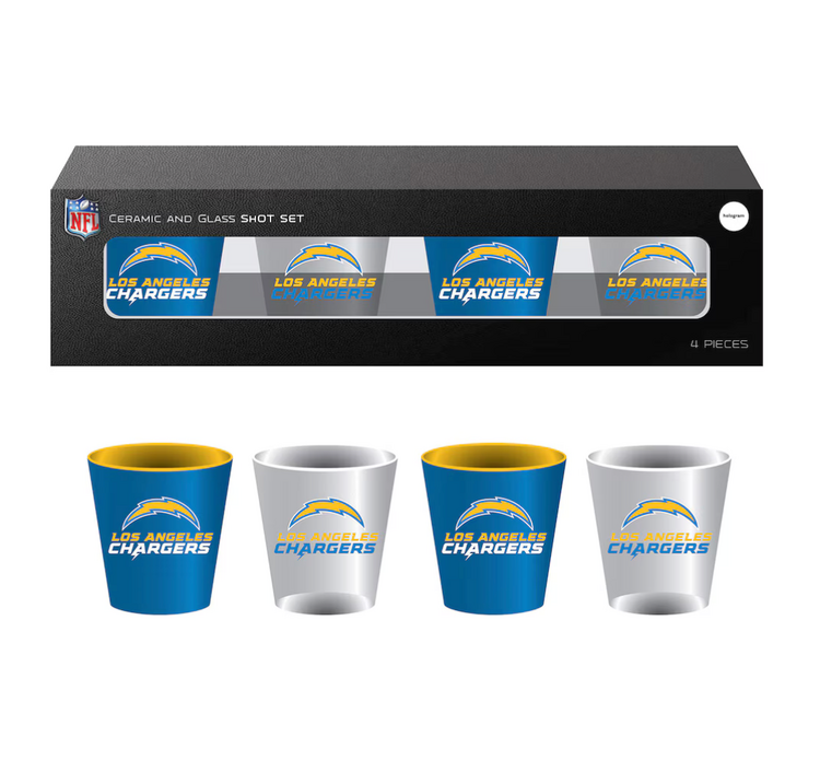Evergreen 4-Piece Ceramic and Glass 2oz. Shot Glass Boxed Set - LA Chargers