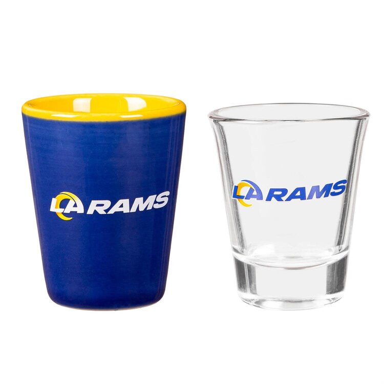 Evergreen 4-Piece Ceramic and Glass 2oz. Shot Glass Boxed Set - LA Rams