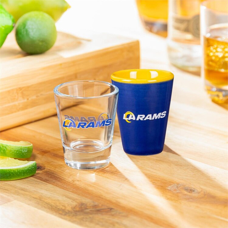 Evergreen 4-Piece Ceramic and Glass 2oz. Shot Glass Boxed Set - LA Rams