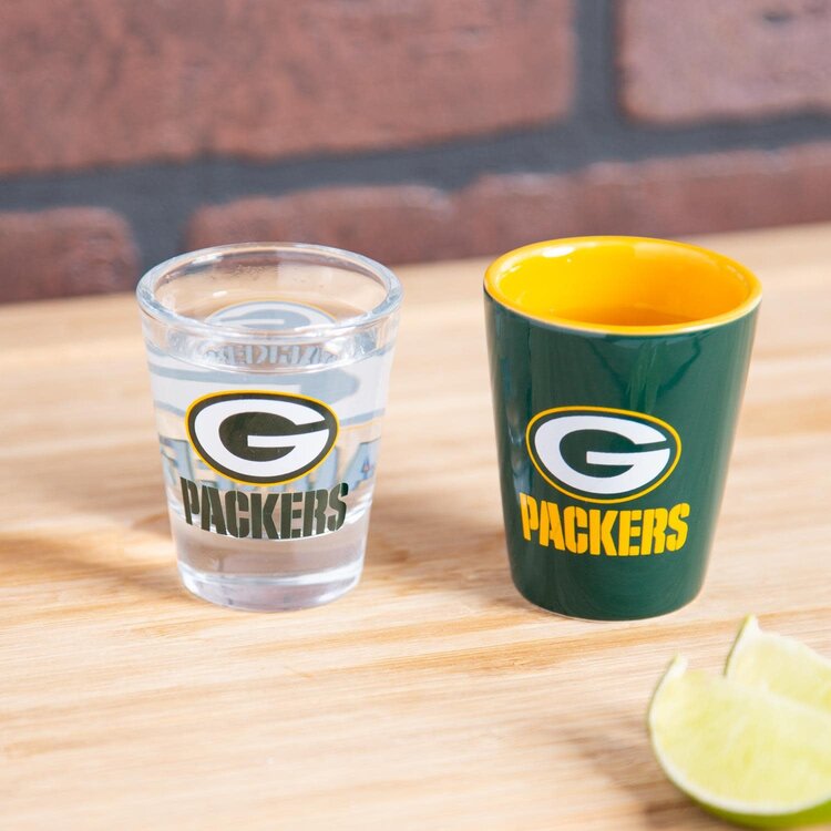 Evergreen 4-Piece Ceramic and Glass 2oz. Shot Glass Boxed Set - Green Bay Packers