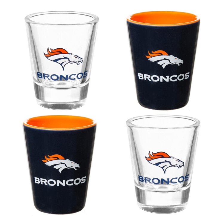 Evergreen 4-Piece Ceramic and Glass 2oz. Shot Glass Boxed Set - Denver Broncos